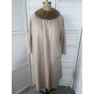 Vintage 50s 60s Women's Cream Swing Coat Fur Mink Collar Jackie O Medium